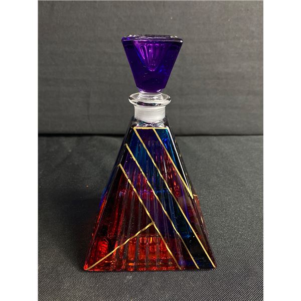 Vintage Hand Painted Murano Glass Pyramid Perfume Bottle