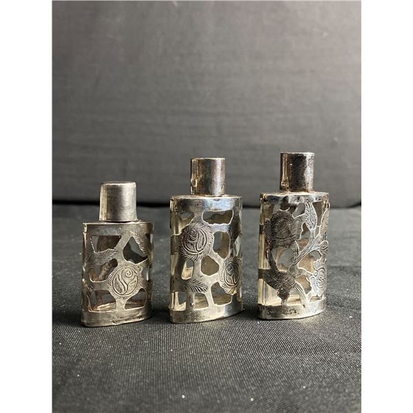 Lot of 3 Small Sterling Silver  Perfume Bottles