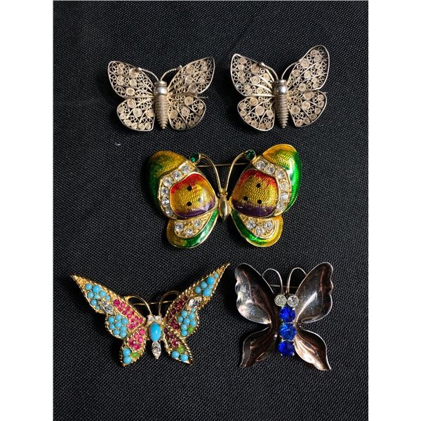 Lot of 5 Very Nice Butterfly Broches