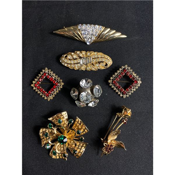 Lot of  7 Rhinestone Brooches/Pins