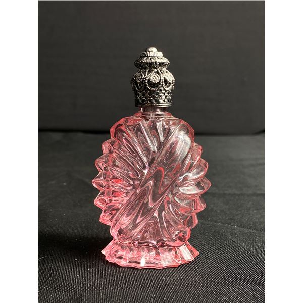 Vintage Czech Perfume Bottle with Ornate Silvertone Lid
