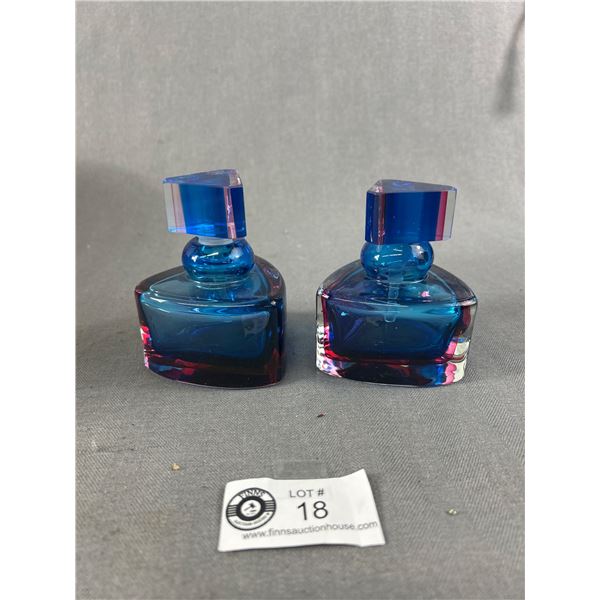 Pair of Giftcraft Art Deco Royal Blue Glass Perfume Bottles