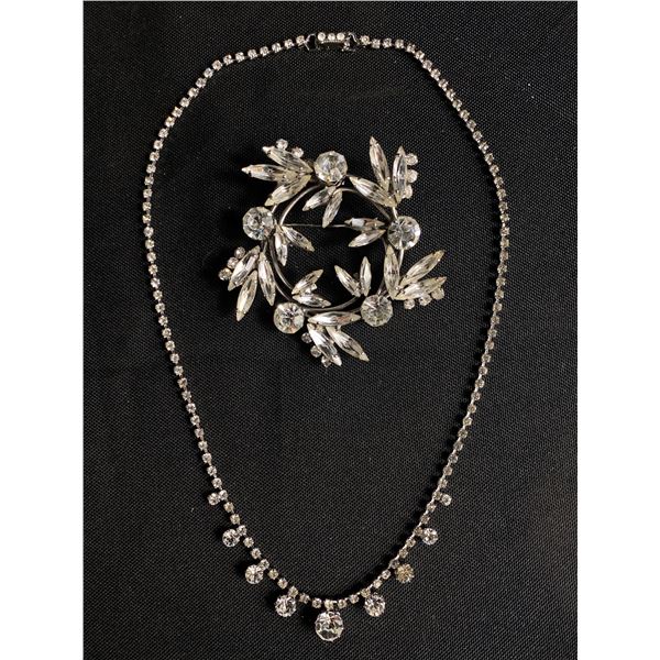 Very Nice Vintage Rhinestone Necklace and Brooch. Very Sparkly