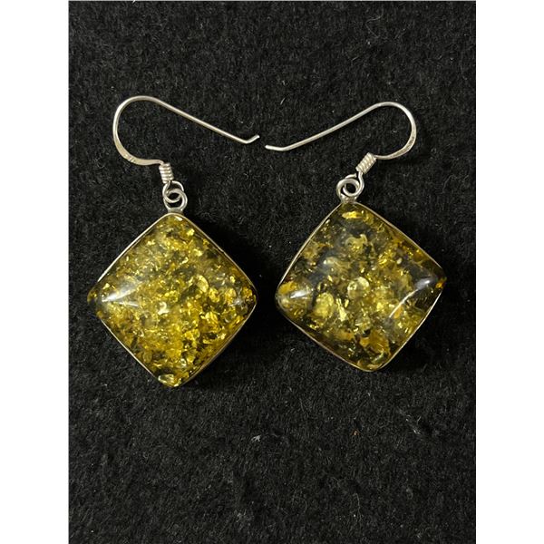 Nice PairofSterling & Amber Square Earrings