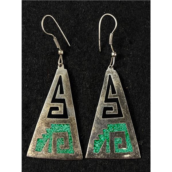 Very Cool Mexican Silver & Enamel ( 1970's) 2" L Earrings