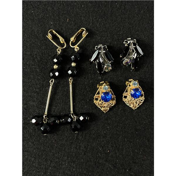 3 Pairs of Vintage Rhineston & Crystal Earrings