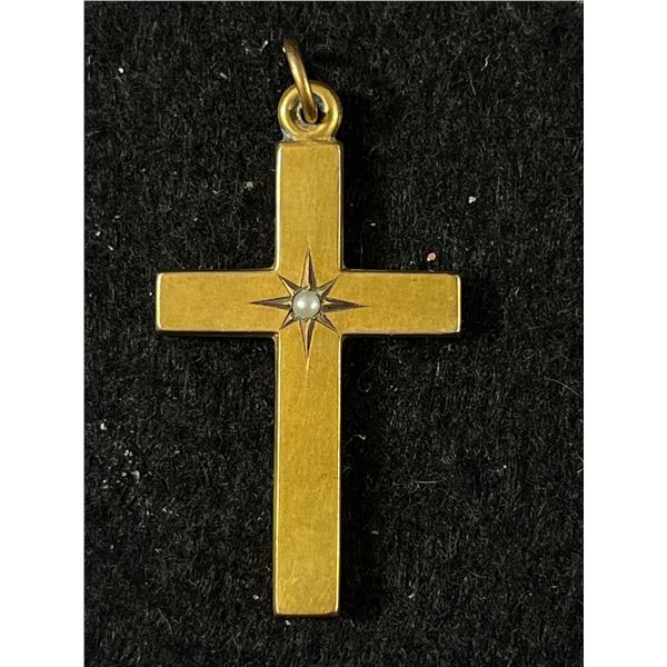 An Edwardian Gold Filled Cross with Seed Pearls.1.5" L