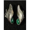 Image 1 : Nice Pair of Sterling & Malachite Modernist Earrings