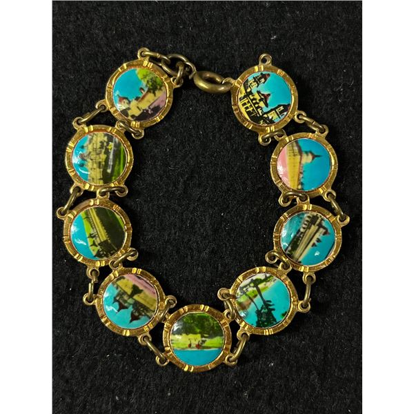 Vintage Panel Bracelet with Enameled Scenes of Famous Sites