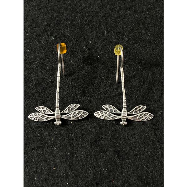 Pair of 925 Sterling Silver Dragonfly Drop Earrings