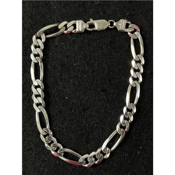 925 Sterling Silver Solid Figaro Italian Bracelet 8.5", 7mm, 13.7 Grams - Tested