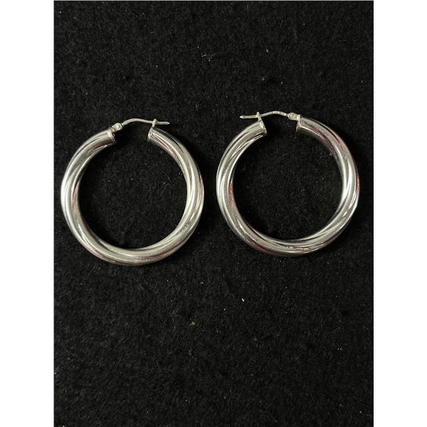 Sterling Silver 925 1.5" Thick Hoop Earrings - Good Quality - 12.47 Grams - Marked 925 Italy  - Test