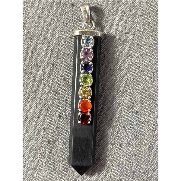 Sterling Silver 925 2" Chakra Pendant With Semi Precious Gem Stones - Marked 925 - Tested