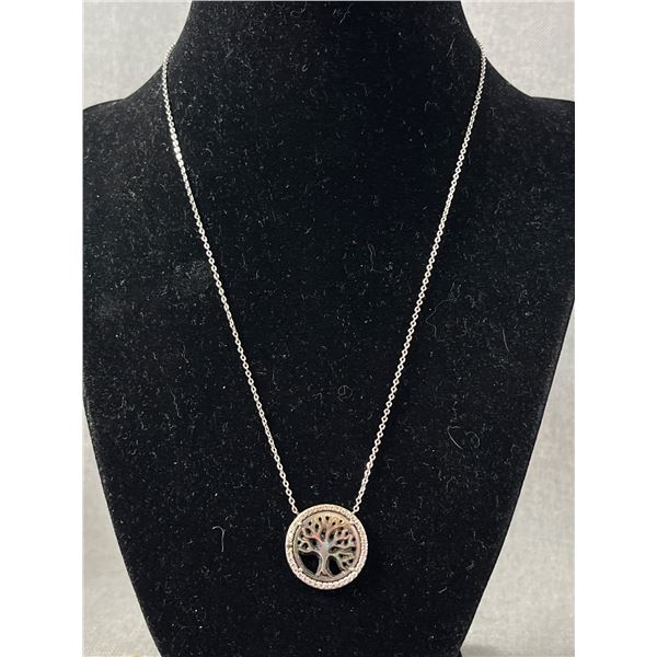 Sterling Silver Necklace with Mother of Pearl Carved Tree of Life