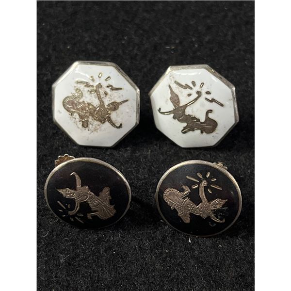 2 Pairs of Sterling & Enamel Siam Earrings