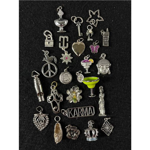 Huge Collection of Silver Charms Some Vintage Some Sterling Silver