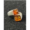 Image 2 : Interesting Vintage Silver Ring with 2 Amber Stones. Size 7