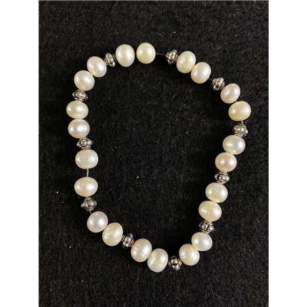 Genuine Pearls with Silver Beads Bracelet