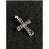 Image 2 : 18k White Gold Cross Pendant Set with 16 Blue Sapphire Stones Marked 18k 0.8gr