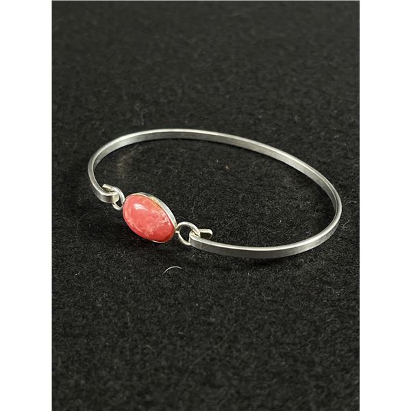 Sterling Silver with Red Rhodonite Stone Bangle Hallmarked