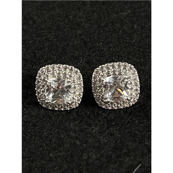 Lovely Pair of Sterling Silver with Cubic Zirconia Stones Stud Earrings Marked 925 Just Like New