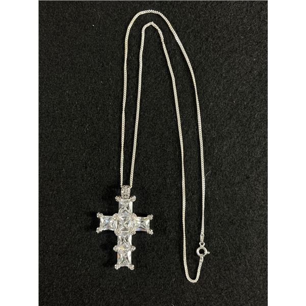 Elaborate Sterling Silver with Austrian Crystal Stones Cross Pendant with Italian 925 Sterling Silve