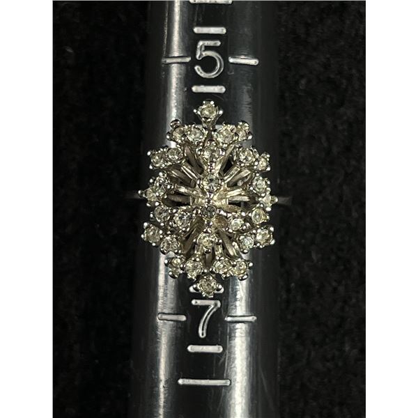 Beautiful Sterling Silver with Lot of White Crystal Stones Ring, Marked Shank Sterling Celebrity Siz