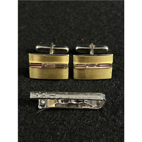 Nice Pair of Sterling Silver Cufflinks and Anson Sterling Tie Bar