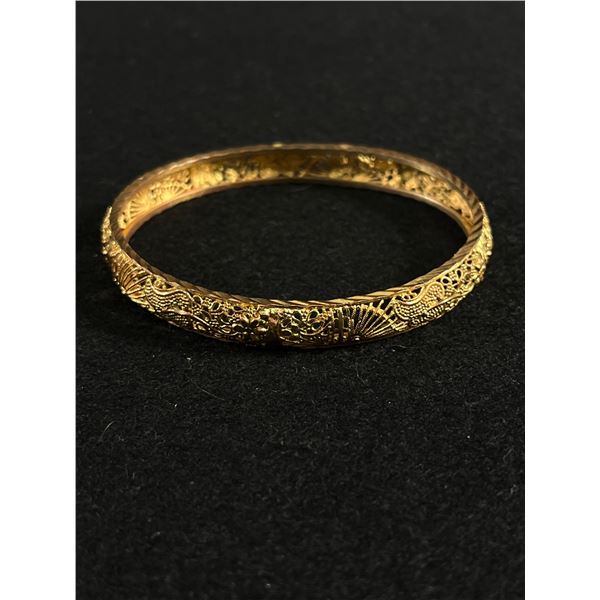 Vintage Hand Crafted Filigree Design Gold Tone Bangle