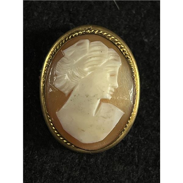Vintage Hand Carved Shell Cameo Brooch with Loop for Pendant