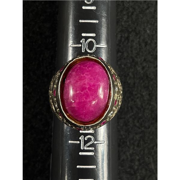 Vintage Sterling Silver with Indian Ruby Stone Ring, Large & Heavy Size 11 12.4 gr