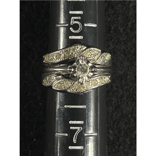 Vintage Sterling Silver Engagement & Wedding Ring Set. Marked Logo & Sterling Size 6