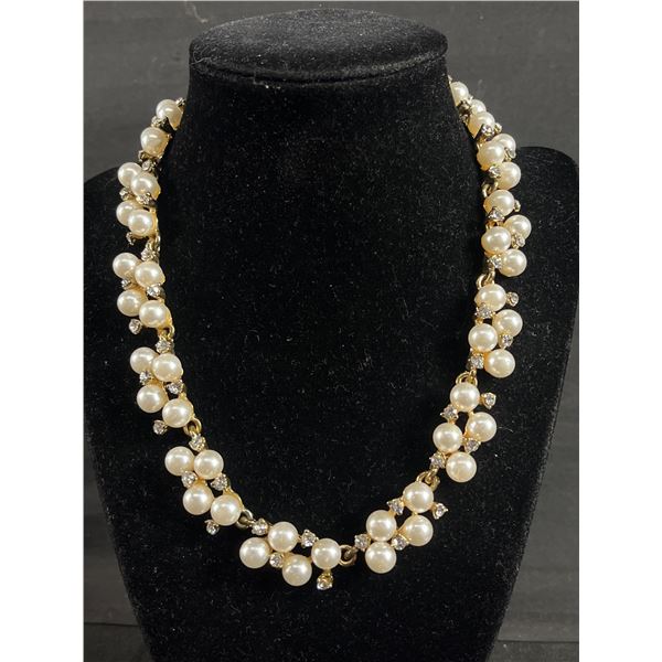 Vintage Pearls with White Tiny Stones Necklace Replaced with Lobster Clasp