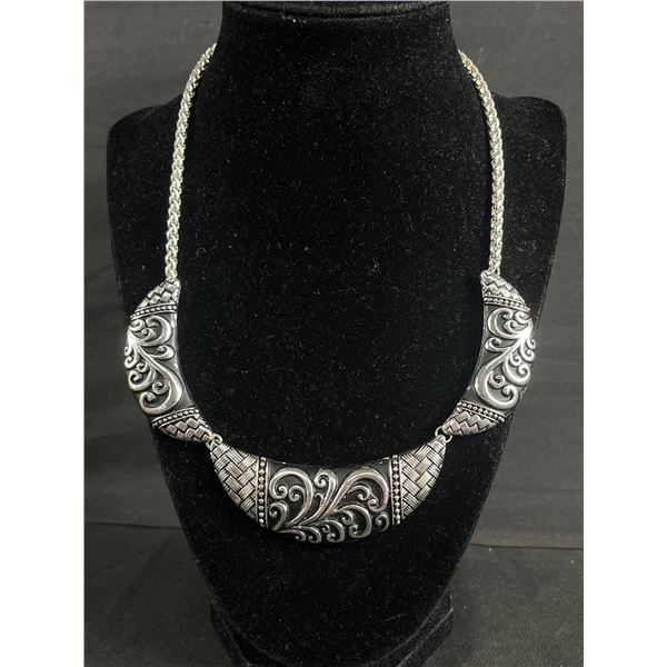 Ornate Silver Plated with Black Enamel Choker Necklace