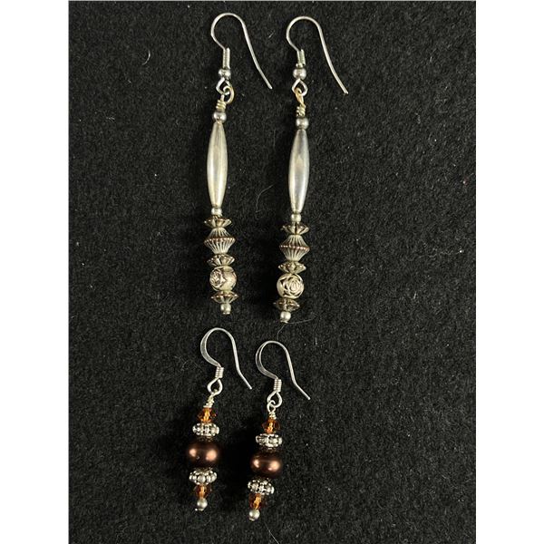 2 Pairs of Hand Crafted Sterling Silver Dangle Earrings