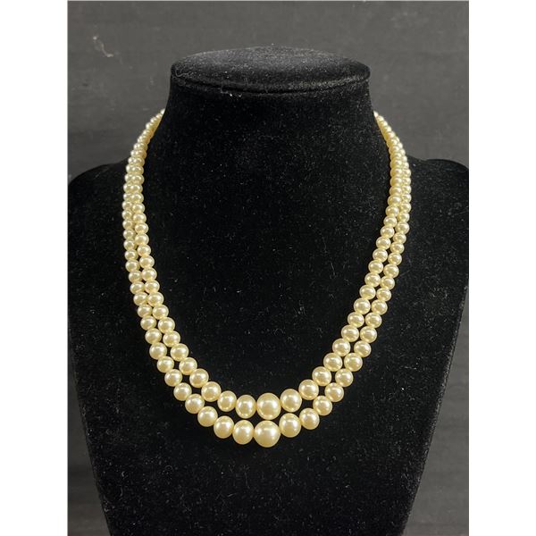 Vintage Double Strand Graduated Pearls Necklace Original Clasp