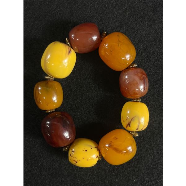 Large Amber Colour Beads with Silver Spacers Stretch Bracelet