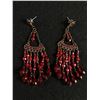 Image 1 : Vintage Ruby Red Beads Chandelier Earrings