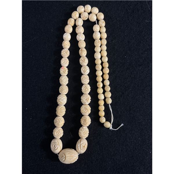Vintage Hand Crafted Bone Beads Necklace. Graduated Extra Length