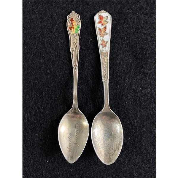 2 Vintage Sterling Silver Enameled Canada Souvenir Spoons
