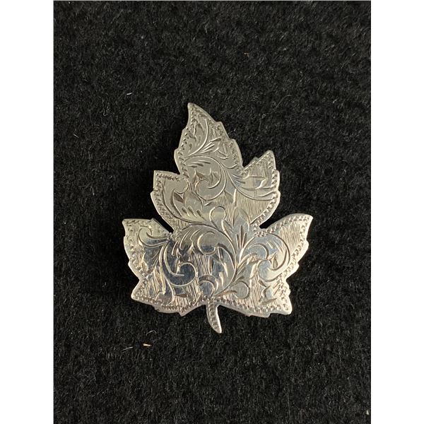 Sterling Silver Nicely Engraved Maple Leaf Brooch/Pin