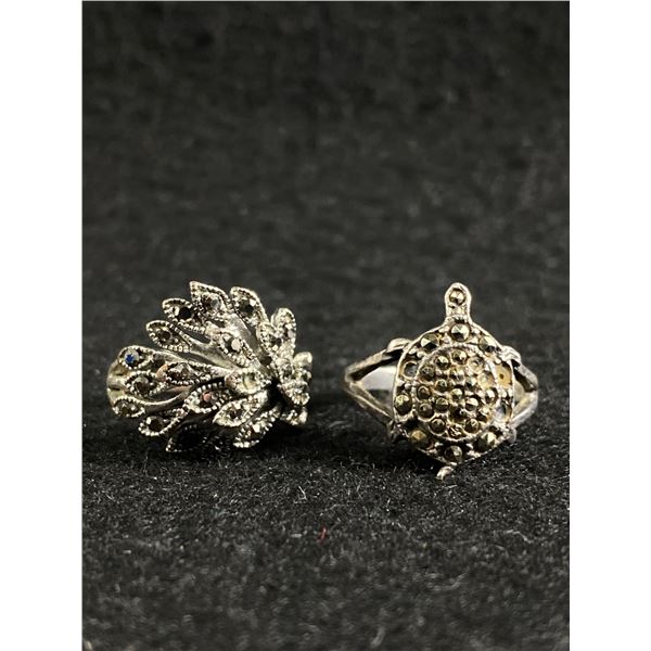 2 Vintage Marcasite Rings 1 Marked Sterling