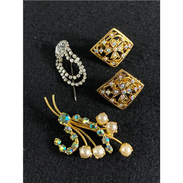 A Nice Lot of Vintage Rhinestone Jewelry. Earrings Marked F.A.C.