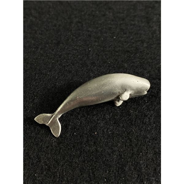 2" L Signed Pewter Whale Brooch