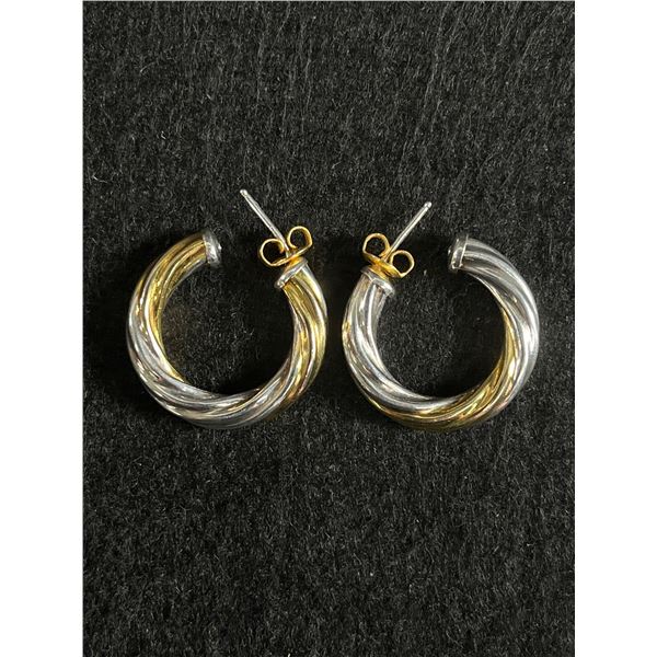 Pair of Solid Sterling SilverTwisted Design Hoop Earrings Marked 925