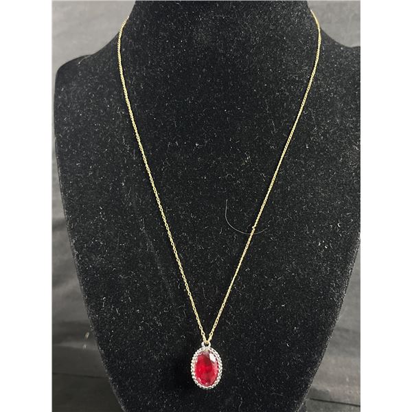 Vintage 1/20 12k Gold Filled Chain with Indian Ruby Pendant Necklace