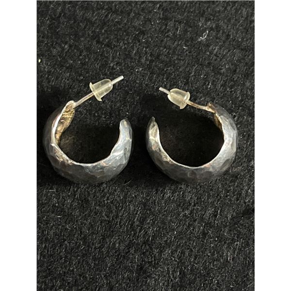 Pair of Hand Hammered Sterling Silver Hoop Earrings