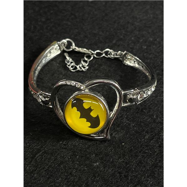 Lovely Rhinestone Batman Heart Bracelet. Adjustable Size