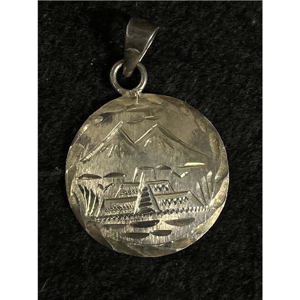 1.5" L Sterling Pendant with Engraved Mountain Scene