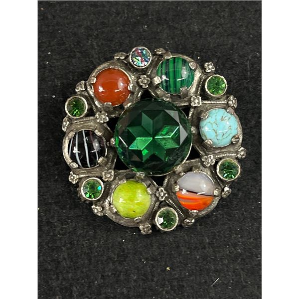 Vintage Celtic Scottish Glass Agate Miracle Brooch